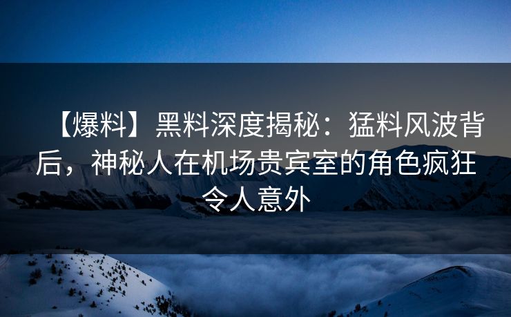 【爆料】黑料深度揭秘：猛料风波背后，神秘人在机场贵宾室的角色疯狂令人意外