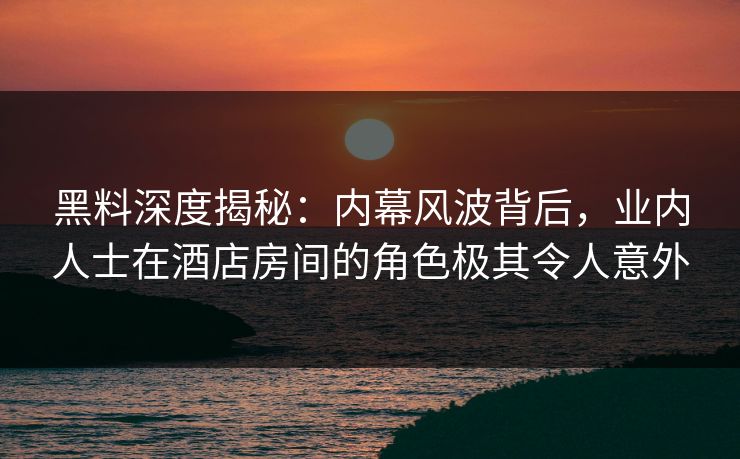 黑料深度揭秘：内幕风波背后，业内人士在酒店房间的角色极其令人意外