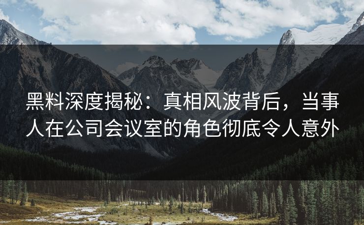黑料深度揭秘：真相风波背后，当事人在公司会议室的角色彻底令人意外