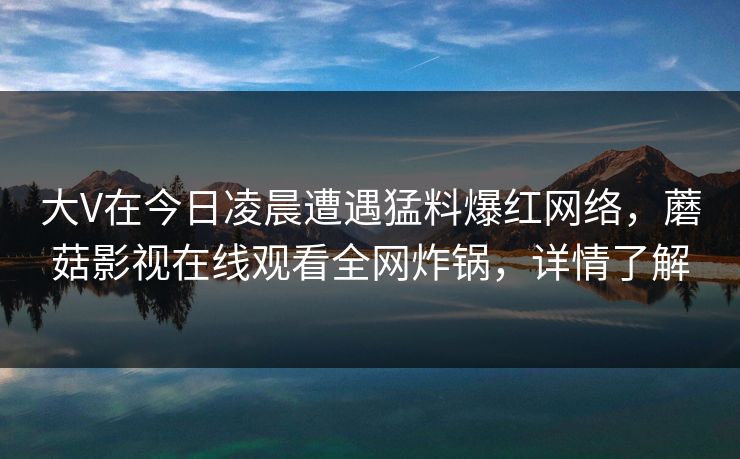 大V在今日凌晨遭遇猛料爆红网络，蘑菇影视在线观看全网炸锅，详情了解